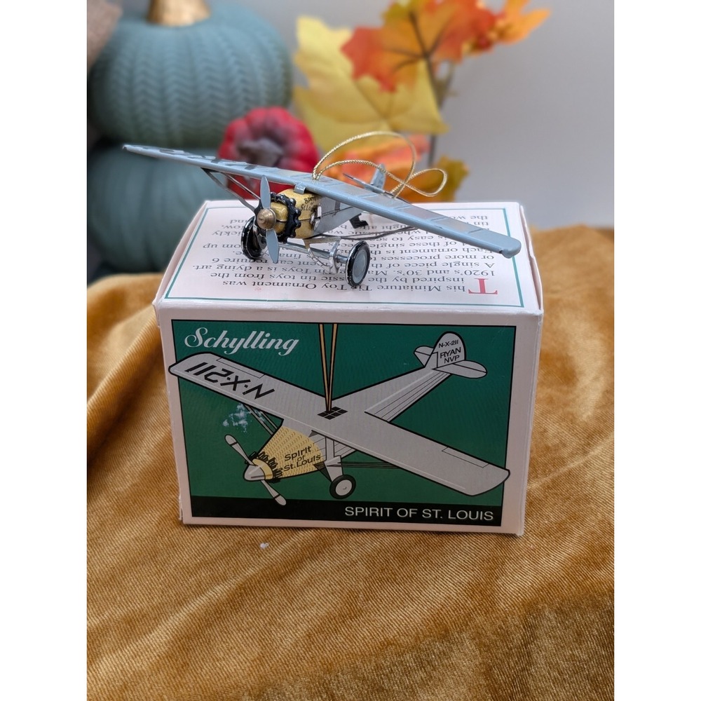 Schylling Tin Toy Ornament Spirit of St Louis Airplane Christmas Boxed Vintage